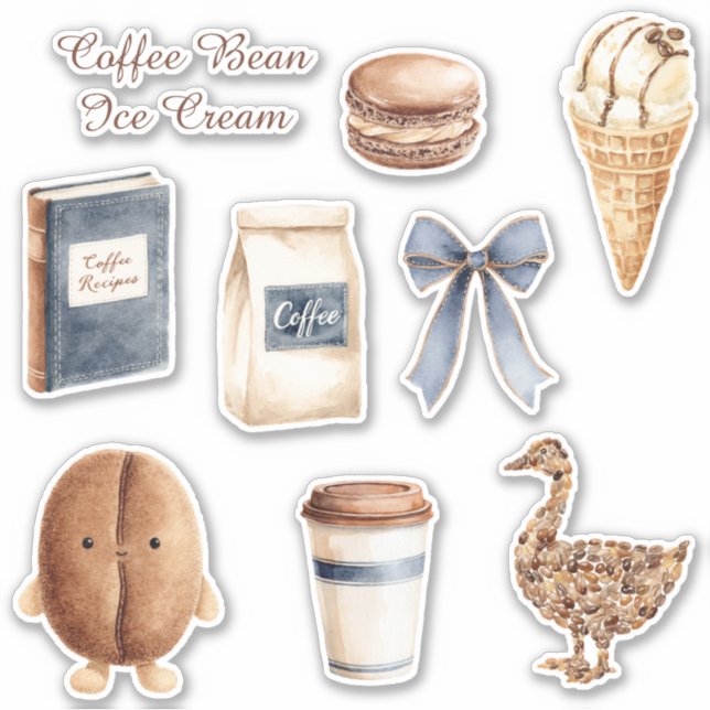 Kaffeebohnen-Eiscreme-Kegel Aufkleber (Vorderseite)