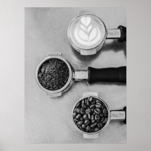 Kaffeebohnen Grounds und Latte Art Poster