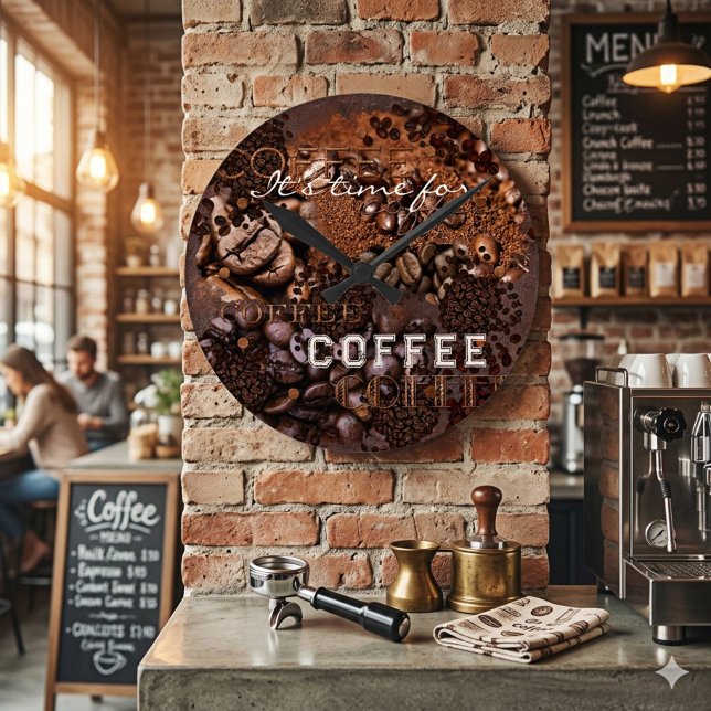 Kaffeebohnen Grunge Wall Clock Runde Wanduhr (Wall clock featuring coffee beans. Nice for a coffee lover or a coffee shop)