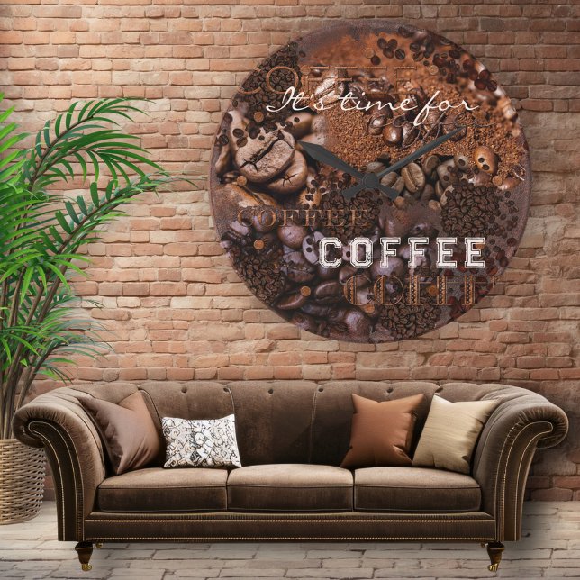 Kaffeebohnen Grunge Wall Clock Runde Wanduhr (Wall clock featuring coffee beans. Nice for a coffee lover or a coffee shop)