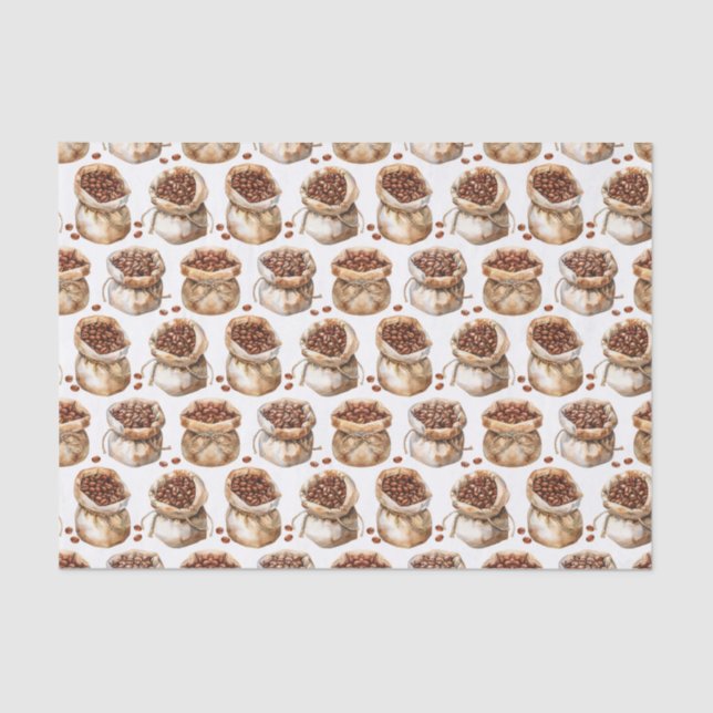 Kaffeebohnen in Taschen-Muster Seidenpapier (Vorderseite)