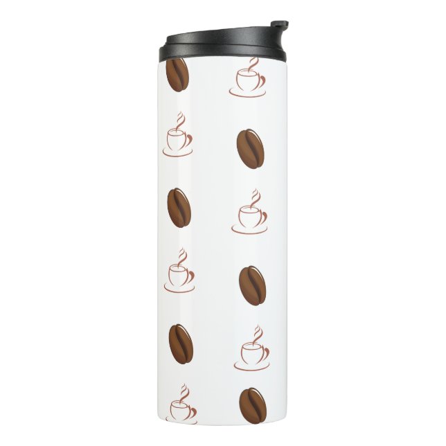 Kaffeebohnen-Muster-Kaffeebecher. Thermosbecher (Nach links gedreht)