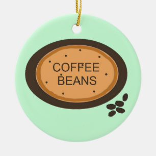 Kaffeebohnen-Schild in Orange und Braun Keramikornament