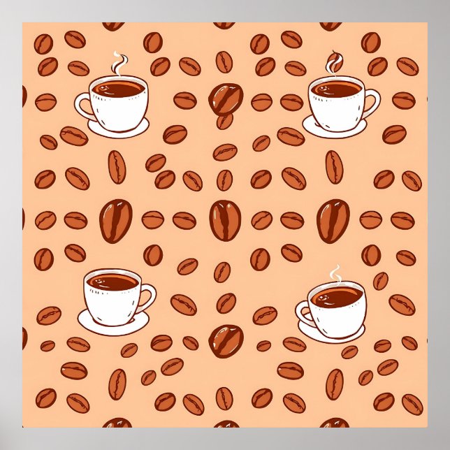 Kaffeebohnen Tassen Cozy Muster Poster (Vorne)