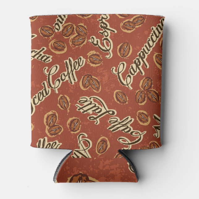 Kaffeebohnen: typografisches Vintages Muster. Dosenkühler (Vorderseite)