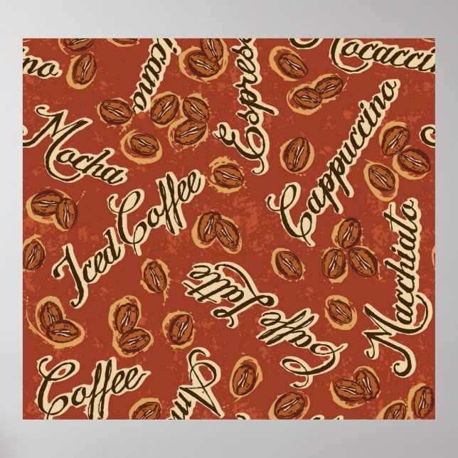 Kaffeebohnen: typografisches Vintages Muster. Poster (Vorne)