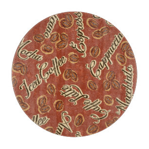 Kaffeebohnen: typografisches Vintages Muster. Schneidebrett