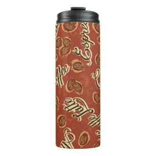 Kaffeebohnen: typografisches Vintages Muster. Thermosbecher