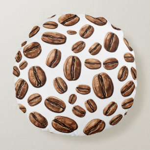 Kaffeebohnen überall rundes kissen