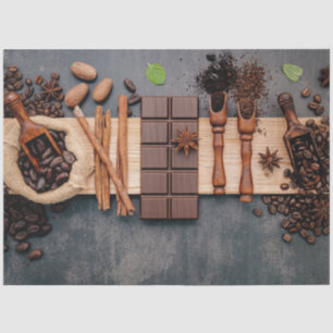 Kaffeebohnen und Schokoladenpapier Seidenpapier