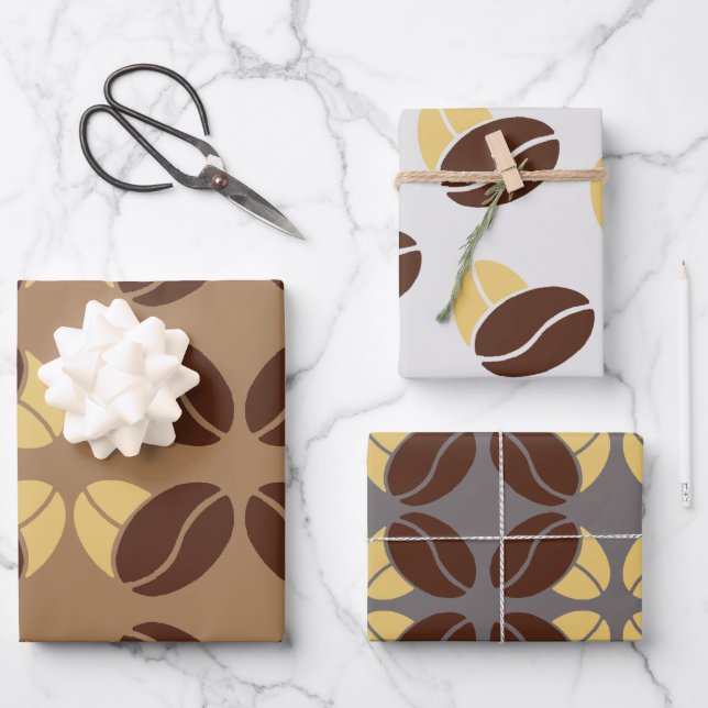 Kaffeebohnen Wrapping Paper Boans Geschenk Wrap Geschenkpapier Set (Vorderseite)