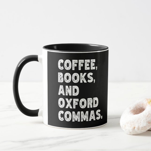 Kaffeebücher und Oxford Commas Cool Teacher Funny Tasse (Mit Donut)