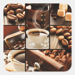 Kaffeecollage Quadratischer Aufkleber