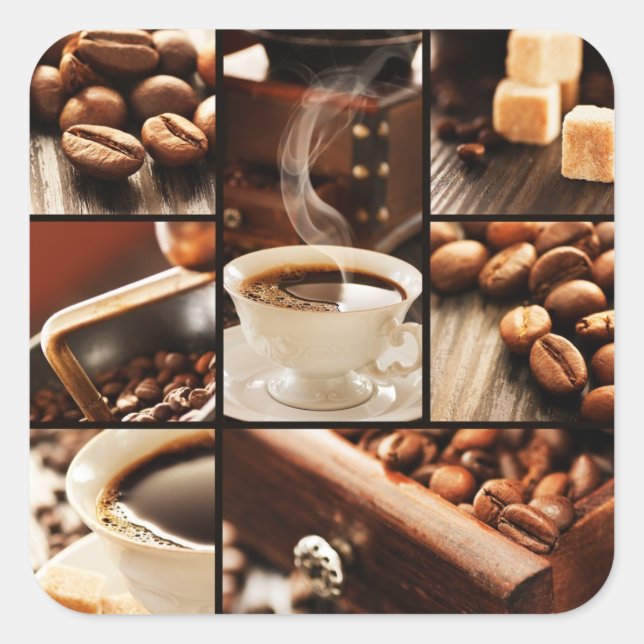 Kaffeecollage Quadratischer Aufkleber (Vorderseite)