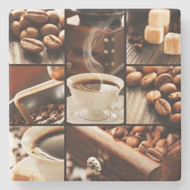 Kaffeecollage Steinuntersetzer (Vorderseite)