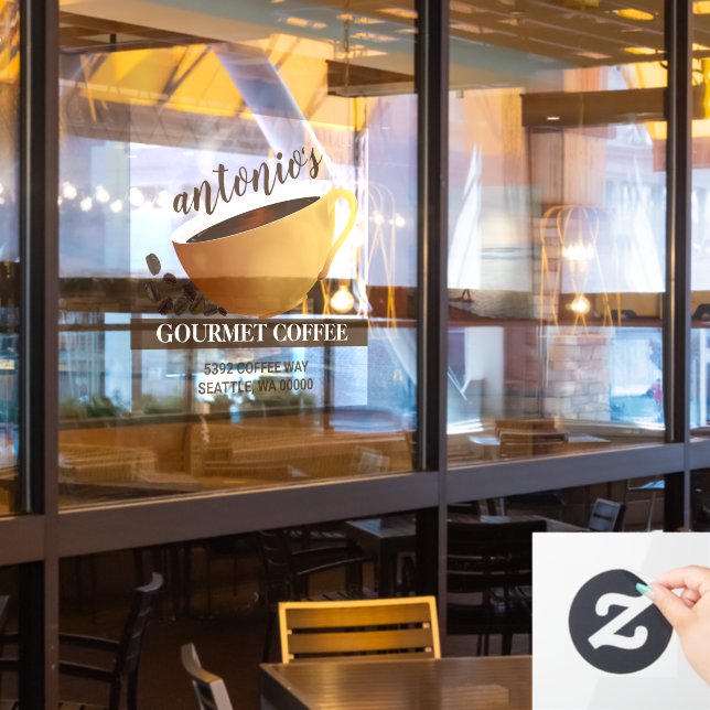 Kaffeecup Kaffeebohnen Geschäftsadresse Fensteraufkleber (Restaurantfenster)