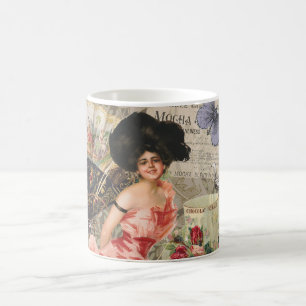 Kaffeedame viktorianische Frau Rosa reiches Gewand Kaffeetasse