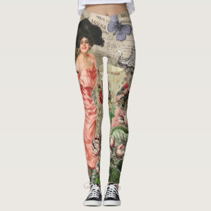 Kaffeedame viktorianische Frau Rosa reiches Gewand Leggings