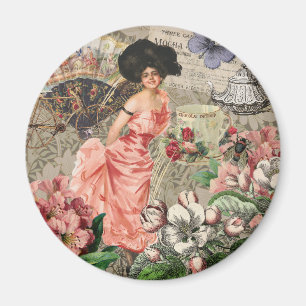 Kaffeedame viktorianische Frau Rosa reiches Gewand Magnet