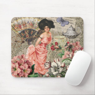 Kaffeedame viktorianische Frau Rosa reiches Gewand Mousepad