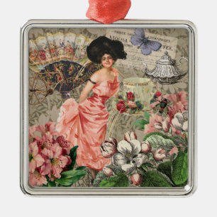 Kaffeedame viktorianische Frau Rosa reiches Gewand Ornament Aus Metall