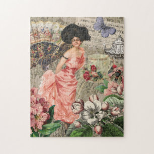 Kaffeedame viktorianische Frau Rosa reiches Gewand Puzzle
