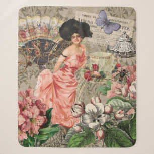 Kaffeedame viktorianische Frau Rosa reiches Gewand Sherpadecke