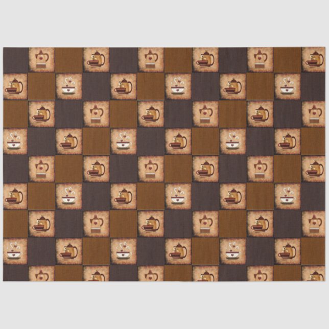 Kaffeedesign Rustikales Dekoupage Muster Seidenpapier (Vorderseite)