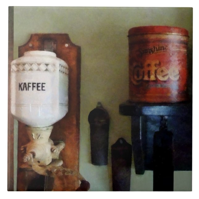 Kaffeedose und Kaffeemühle Fliese (Vorderseite)