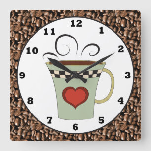 Kaffeegeschäfts-Cartoon-Wanduhr Quadratische Wanduhr