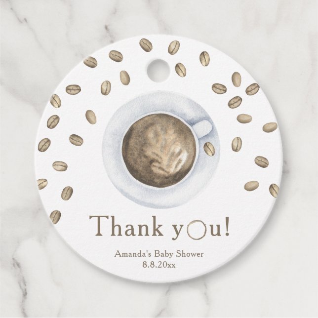 Kaffeehaus Babydusche Danke Geschenkanhänger (Vorderseite)