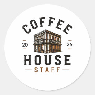 ☕ Kaffeehaus-Mitarbeiter Vintage-Café-Team-Logo ☕ Runder Aufkleber