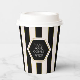Kaffeehaus Schwarz und Creme Streifen mit Gold Pappbecher