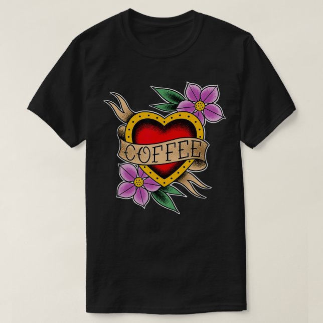 Kaffeehaus Traditionelles Tattoo Design für Kaffee T-Shirt (Design vorne)