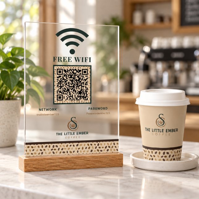 Kaffeehaus-WiFi-QR-Code Klares Kaffebohnendesign Acrylschild (Von Creator hochgeladen)