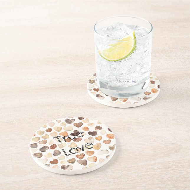 Kaffeeherzbohnen mit Creme   Getränkeuntersetzer (Seite)