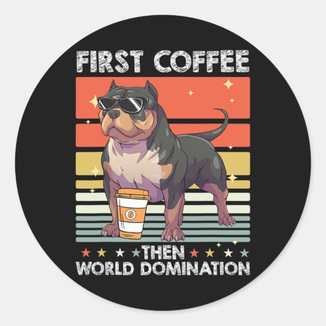 Kaffeehund - Pet American Bully Runder Aufkleber (Vorderseite)
