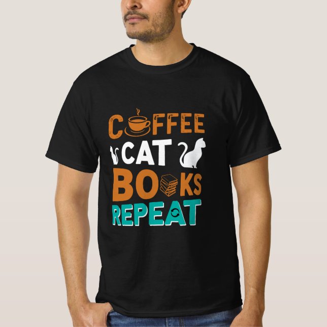 Kaffeekästen Wiederholung, Lesen und Kaffeeliebhab T-Shirt (Vorderseite)