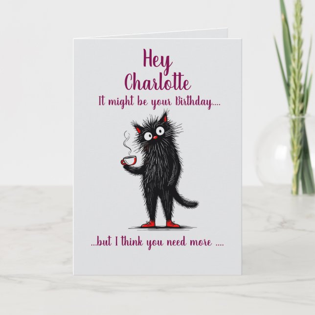 Kaffeekatze zum Geburtstag Karte (Vorderseite)