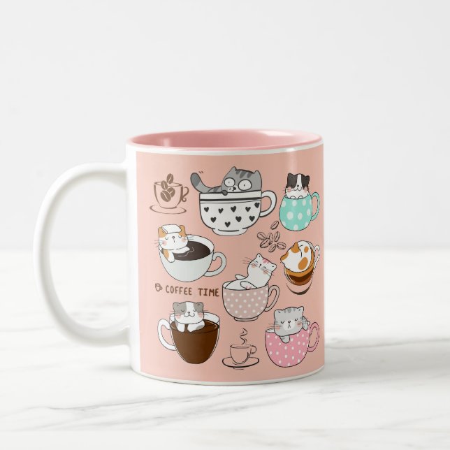 Kaffeekatzen Funny Zweifarbige Tasse (Links)