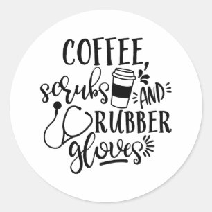 Kaffeekruben und Gummihandschuhe Runder Aufkleber