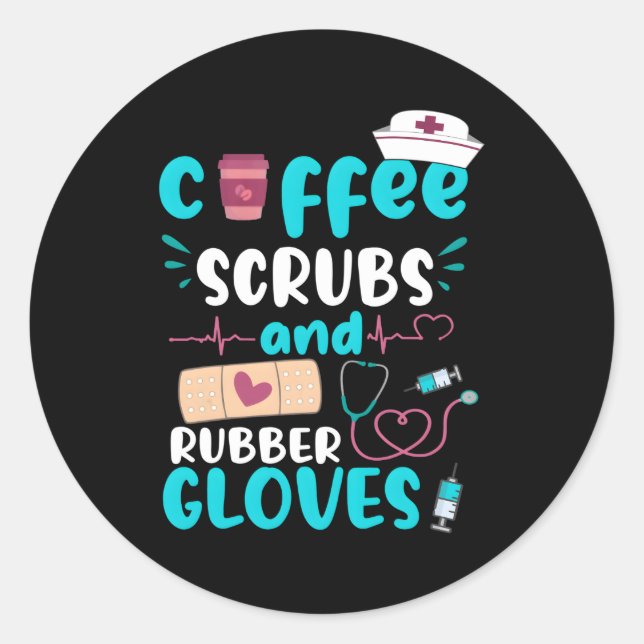 Kaffeekrubs Rubber Gloves Rn Registered Nurse Qu Runder Aufkleber (Vorderseite)