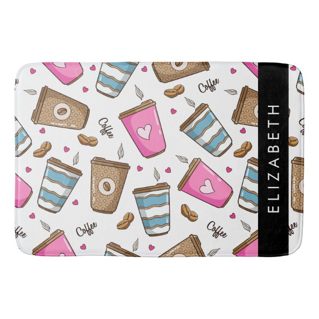 Kaffeekuchen, Kaffeebohnen, Herz, Ihr Name Badematte (Vorderseite)