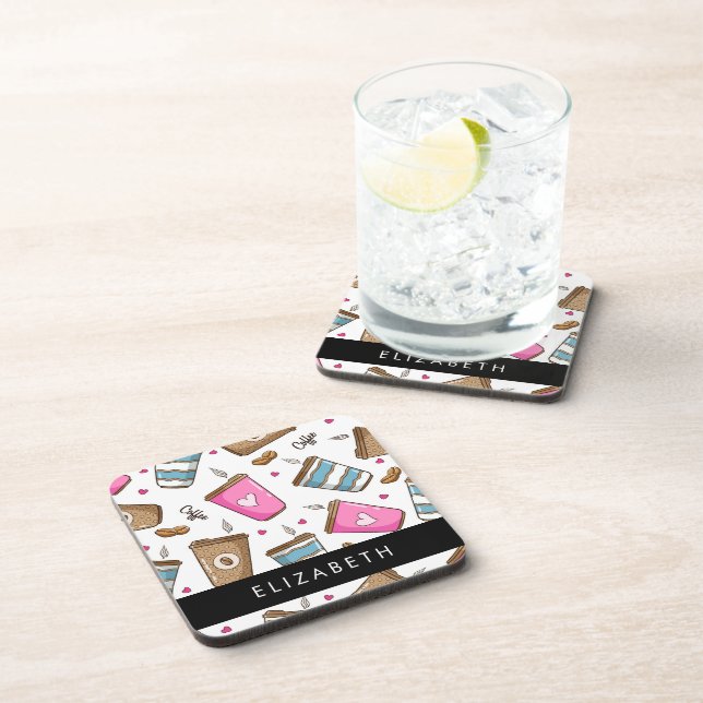 Kaffeekuchen, Kaffeebohnen, Herz, Ihr Name Getränkeuntersetzer (Rechte Seite)