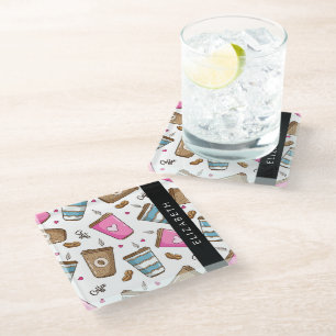 Kaffeekuchen, Kaffeebohnen, Herz, Ihr Name Glasuntersetzer