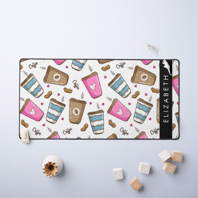 Kaffeekuchen, Kaffeebohnen, Herz, Ihr Name Schreibtischunterlage (Kindertisch)