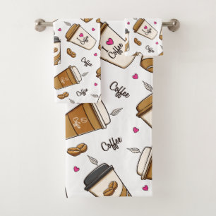 Kaffeekuchen, Kaffeebohnen, Kaffee Lover, Herzen Badhandtuch Set