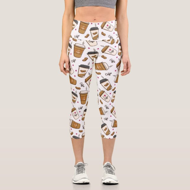 Kaffeekuchen, Kaffeebohnen, Kaffee Lover, Herzen Capri Leggings (Vorderseite)
