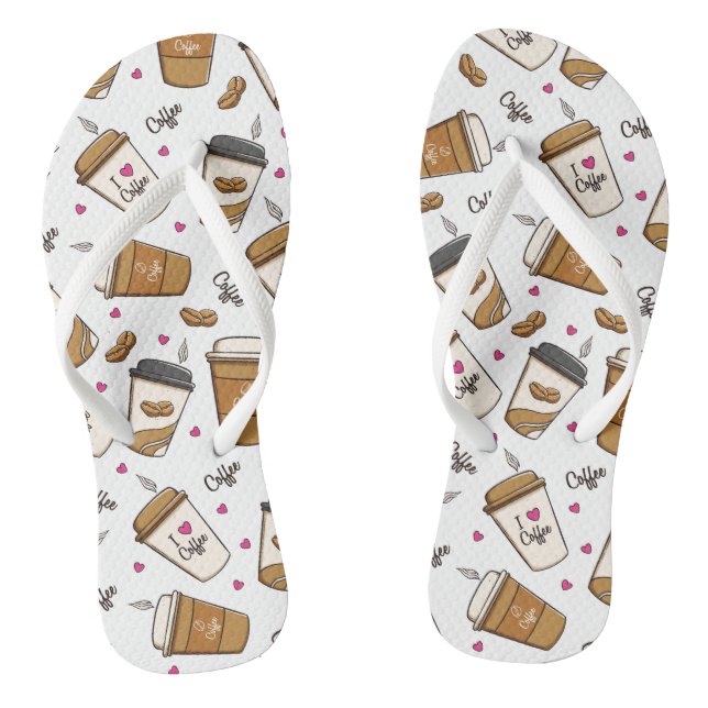 Kaffeekuchen, Kaffeebohnen, Kaffee Lover, Herzen Flip Flops (Fußbett)