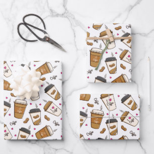 Kaffeekuchen, Kaffeebohnen, Kaffee Lover, Herzen Geschenkpapier Set